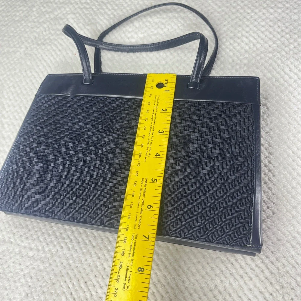 Vintage Mark Cross Handbag w/mirror and coin purse Blue Leather Woven Top Handle
